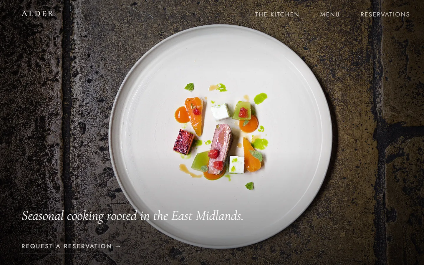 Alder Restaurant website, Nottingham